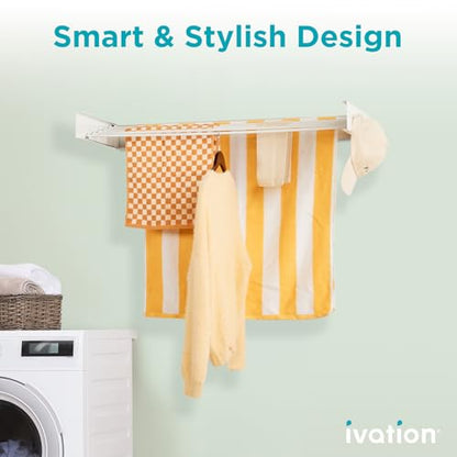 Ivation Retractable Wall Mounted Clothes Drying Rack, 40" Foldable Laundry Drying Rack for Clothing | Collapsible Space-Saving Design & 5 Rods | Easy Installation with Hardware & Wall Template (White) - size: 40 Inch