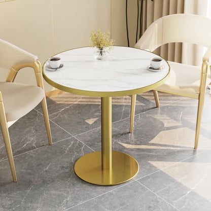 31.5" Circle Tulip Table with Sintered Stone Tabletop, Gold Edge & Pedestal | Modern Round Dining Table, Leisure Bistro Table for Kitchen, Small Places, Living Room, Cafe, Restaurant (Snow Peak Marble) - color: Snow Peak Marble (Golden Edge), size: Round