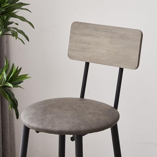 23.6” Diameter Round Bar Table Set for 2 with Storage Shelf, Counter Height Pub Table and Chairs, Small Round Kitchen Table with Backrest Stools for Small Spaces, Breakfast Nook Dining Table - color: Grey, style: Round w/ Upholstered Stool