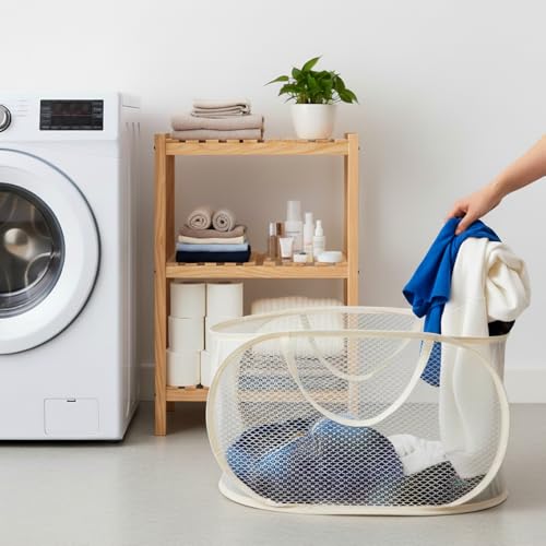 2 pcs Foldable Pop up Hamper, Collapsible Mesh Laundry Hamper, Storage Basket with Reinforced Handles, Breathable Space-Saving Organizer for Laundry, Kids Toys, Bathroom, Living Room, Dorm