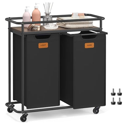 VASAGLE Laundry Sorter, Laundry Hamper with Wheels, 26.4 Gal. (100 L) Portable Rolling Cart Baskets with Shelf, 2 Removable Liners and 6 Labels, Ink Black and Chestnut Brown UBLH102BH01 - size: 2 Bags