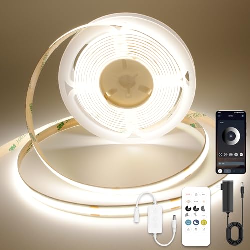 AXMOTUT COB LED Strip Lights with Remote, 24V 9.84ft Natural White Dimmable LED Light Strips, High Bright 4000K LED Lights with Power Supply for Room, Kitchen, DIY Home Decoration - size: 4000K/9.84ft