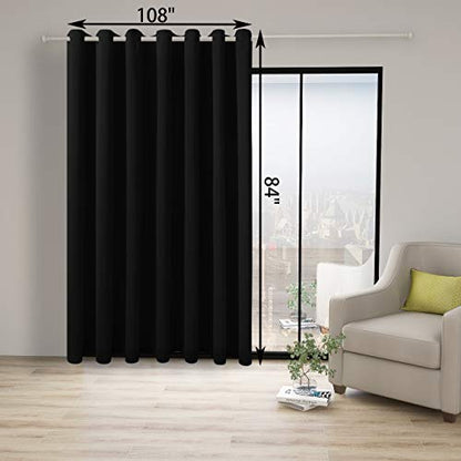 BONZER Room Divider Curtain Wall Screen Partitions | Grommet Thermal Insulated Wide Blackout Curtains for Bedroom Living Room, 84L x 108W Inch (7L x 9W ft), 1 Panel, Black - color: Black, size: 108"W x 84"L (Pack of 1)