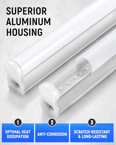 (6 Pack) 4FT T5 LED Integrated Fixture, 6500K,20W,2300LM(Super Bright White) Linkable LED Shop Light,Garage Ceiling and Cabinet Light,Strip Light,Corded Electric with ON/Off Switch - size: 6 PACK