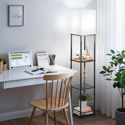 Coucrek 2-Pack Floor Lamp with Shelves, 3-Tier Standing Shelf Lamp | 3CCT 950LM Bright Bulb Included, Storage Bookshelf Tall Lamps for Living Room Bedroom Office - color: Black