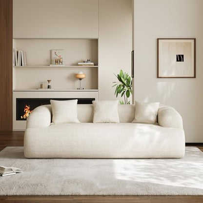 91" Modern Curved Couch,3 Seater Boneless Sofa & Deep Seat,Beige White | Cute Curve Sofa with Soft Chenille,High Foam and Oversized Deep for Modern Living Rooms, Bedrooms ,Apartments,No Assembly - color: Beige, size: 91''