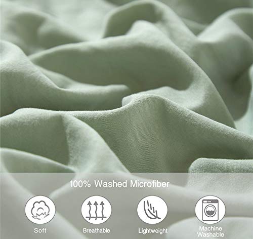 ETDIFFE Pom Duvet Cover Full Size - 3 Piece Boho Bohemian Farmhouse Microfiber Comforter Cover Set - Soft and Lightweight Quilt Cover, Solid Sage Green Pompom | Bohemian Pompom Microfiber Bed Comforter Cover Set, Farmhouse Soft & Lightweight Bedding Quilt