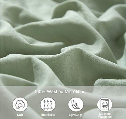 ETDIFFE Pom Duvet Cover Full Size - 3 Piece Boho Bohemian Farmhouse Microfiber Comforter Cover Set - Soft and Lightweight Quilt Cover, Solid Sage Green Pompom | Bohemian Pompom Microfiber Bed Comforter Cover Set, Farmhouse Soft & Lightweight Bedding Quilt