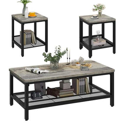 Coffee Table Set of 3 Coffee Table and end Table Sets, Modern Metal Frame Living Room Center Table for Small Apartment Home Office（Gray） - color: Grey