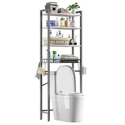 Kalrin Over-The-Toilet Storage Rack, 4-Tier Bathroom Organizer Shelf Over Toilet with Adjustable Shelf and Basket, Freestanding Space Saver Bathroom Shelves Above Toilet for Room (Gray- White) - color: Gray- White