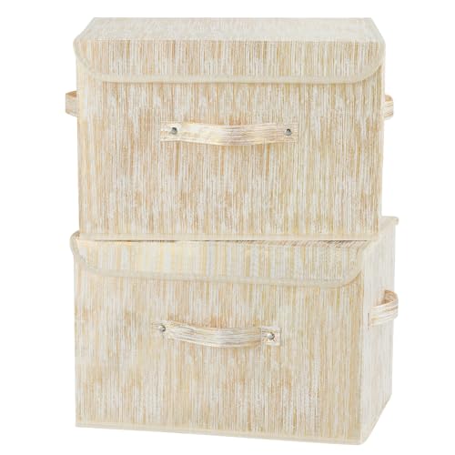 2PCS Storage Boxes with Lids Luxury Metallic Fabric Bins Baskets | Decorative Collapsible Stackable, Clothes Container Organizer with Handles for Shelf Closet Home Bedroom Office, Gold, Large - size: Large (Set of 2)