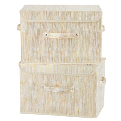 2PCS Storage Boxes with Lids Luxury Metallic Fabric Bins Baskets | Decorative Collapsible Stackable, Clothes Container Organizer with Handles for Shelf Closet Home Bedroom Office, Gold, Large - size: Large (Set of 2)