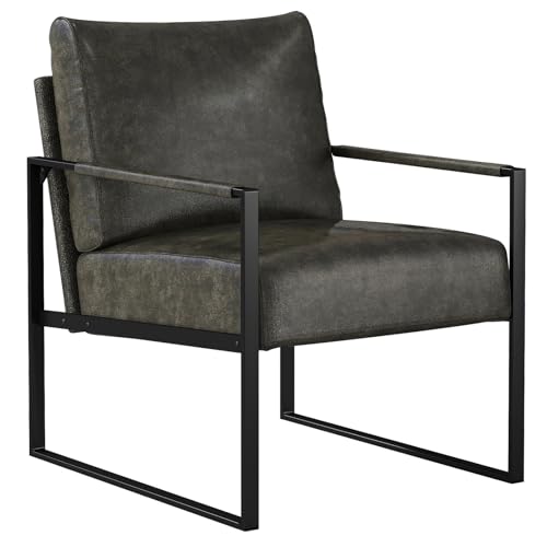 Mid Century Modern Accent Chair, PU Leather Armchair with Metal Frame,Comfy Single Reading Chair with Soft Padded Backrest and Cushion for Living Room, Bedroom,Reading Room,Office,Dark Grey - color: Dark Grey