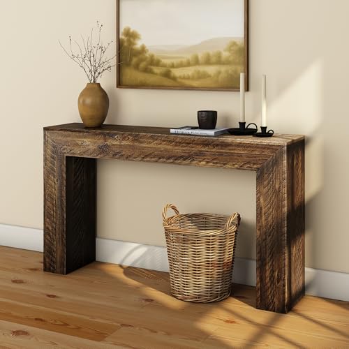 Plank+Beam Camden Console Table, 56 Inch, Rustic Barnwood Brown | Low-VOC Finish, Rustic Finish, Solid Wood - color: Rustic Barnwood, size: 56 Inch without Shelf