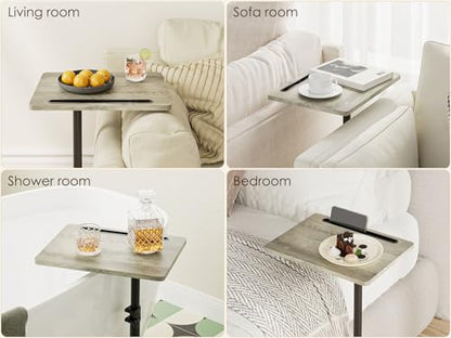 Masupu Sofa Arm Tray Table - 360° Swivel Height Adjustable End Table, Small Snack Side Table for Couch, C Shaped Table for Bed, Chair or TV Tray Table(Greige) - color: Greige