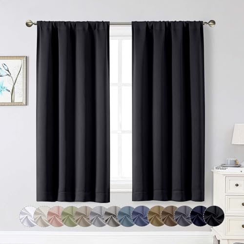 Black Blackout Curtains for Bedroom Living Room 54 Inch Length 2 Panels Set, Soft Solid Thermal Insulated Room Darkening Curtains Drapes, Modern Rod Pocket Design, Black, 2PCS Each 40"Wx54"L - color: Black, size: 40"W x 54"L (Pack of 2)