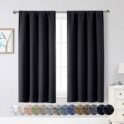 Black Blackout Curtains for Bedroom Living Room 54 Inch Length 2 Panels Set, Soft Solid Thermal Insulated Room Darkening Curtains Drapes, Modern Rod Pocket Design, Black, 2PCS Each 40"Wx54"L - color: Black, size: 40"W x 54"L (Pack of 2)