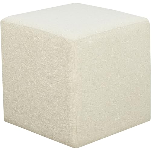 Studio Living Warren 18" Cube Ottoman, Urban Transitional, Fully Assembled, Soft Boucle Fabric, Snow - color: Snow