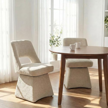 VKNOW Upholstered Swivel Dining Chair with Curved Open Back | Modern Dining Room Chairs with Chenille Fabric, Space-saving, Easy Assembly, for Dining Room, Living Room, Bedroom, Khaki - color: Khaki