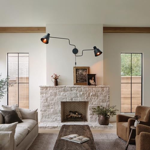 Black Swimg Arm Wall Sconce 2-Light Long Swivel Arms Wall Lamp | Large Plug in Wall Mount Lighting Fixture Adjustable Industrial Wall Light for Living Room Bedroom - color: Black-C 2-Lights