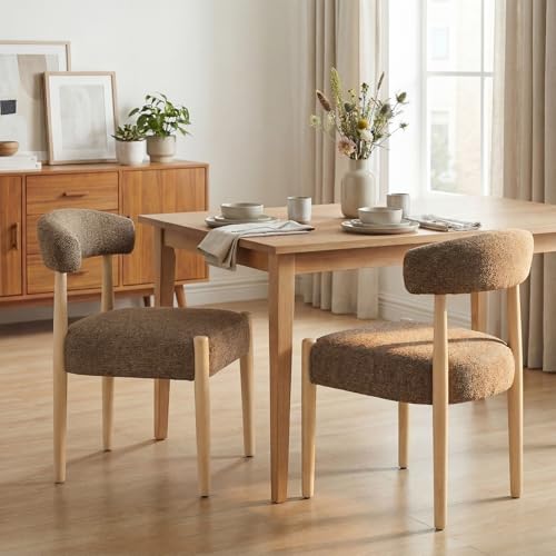 VKNOW Wooden Dining Chairs Set of 2 with Rubberwood Legs, Curved Backrest | Modern Upholstered Dining Chairs with Thickened Cushion, Soft Chenille Fabric, for Dining Room/Kitchen, Dark Brown - color: Dark Brown, size: Set of 2