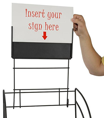 Displays2go 14.5" w Wire Shelving Unit with Locking Wheels | Black, 3 Display Levels, Retail Store Fixture, Includes Removable Sign Holder, NCYRR10BK