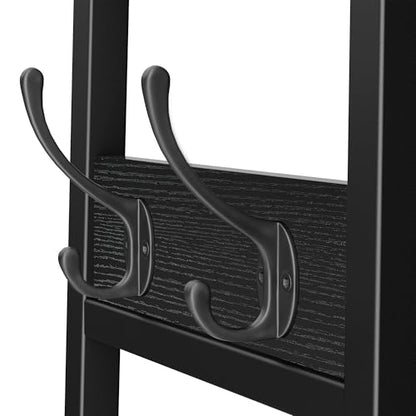 Coat Rack with Metal Basket and Storage Shelves | Coat Stand Freestanding, Hall Tree With and 7 Hooks, Clothes Rack Stand Organizer, Black - color: Black, style: 2 Shelves + 1 Basket