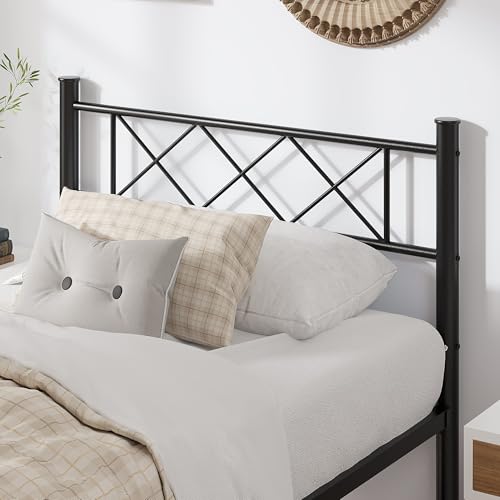 VECELO Twin Size Bed Frame with Headboard, Heavy Duty Bedframe with Strong Metal Slats, No Box Spring Needed & Easy Assembly, Matte Black - color: Matte Black, size: Twin