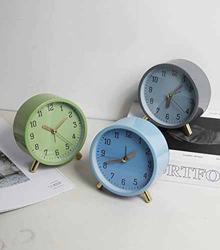 SHISEDECO Small Analog Alarm Clock, Battery Operated Desk Clock,Grey | Bedside Analog Non-Ticking Silent Small Deskclock Battery Operated for Living Room, Bedroom, Office - color: Grey Clock