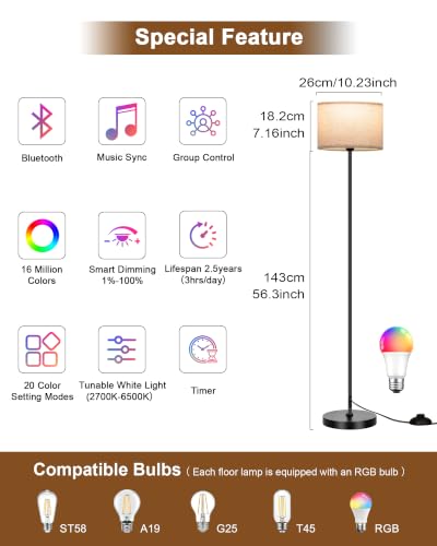 FRIDEKO HOME Floor Lamp for Living Room Bedroom (Beige 2_Pack) - color: Beige 2_Pack