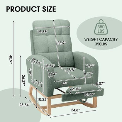 NIOIIKIT Modern Nursery Rocking Chair, Teddy Upholstered Rocking Chair with Footrest, Comfortable Rocker Chair with Side Pocket, Rocker Chair for Living Room, Bedroom, Nursing Room (Green) - color: Green