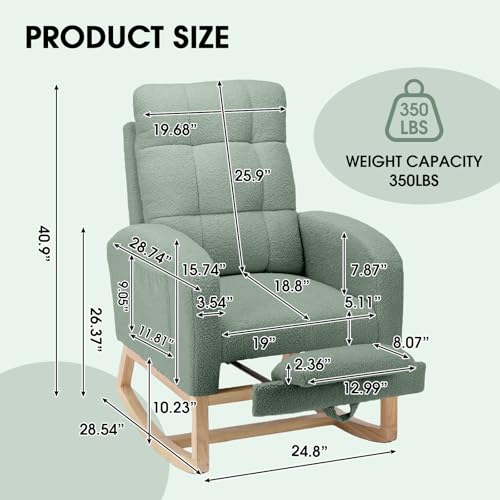 NIOIIKIT Modern Nursery Rocking Chair, Teddy Upholstered Rocking Chair with Footrest, Comfortable Rocker Chair with Side Pocket, Rocker Chair for Living Room, Bedroom, Nursing Room (Green) - color: Green