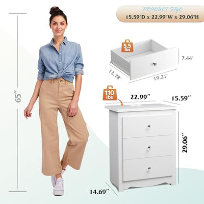 WLIVE Tall Nightstand with Charging Station, Wood Bedside Table, White | 3 Drawers Storage, Power Outlets(2AC+2USB), Easy Assembly, Premium Eco-friendly Wood, White Night Stand for Bedroom - color: White