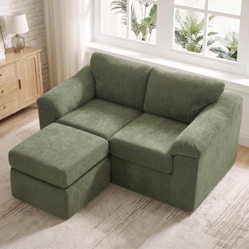 23.6" Boneless Sofa Ottoman, Modern Cloud Couch Ottoman, Upholstered Footrest for Living Room, No Assembly Required, Green - color: Green, size: 23.6"D x 23.6"W x 20.5"H