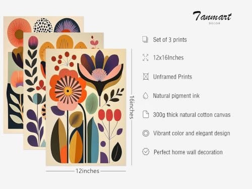 Colorful Floral Wall Art Decor Abstract Botanical Prints Boho Flower Poster | Mid Century Modern Wall Art Vintage Floral Pictures Scandinavian Wildflower Artwork Painting for Bedroom 12x16 Inch Unframed - color: Abstract Floral Wall Art, size: 12"x16" Unf