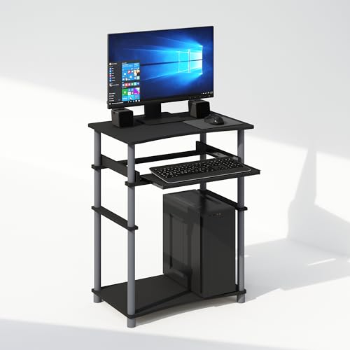 Furinno Home Desk, 23.6" Wide Gaming Desk with Keyboard Tray, Computer Desk, Office Writing Desk for Home Office, Bedroom, Black - color: Black/Grey, size: 15.6 x 23.6 x 29.8 Inch