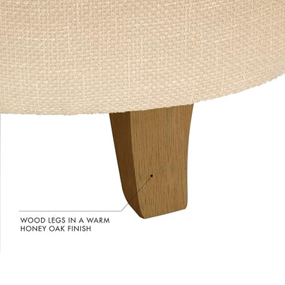 HomePop 19" Button Tufted Round Storage Ottoman - Light Tan Textured Solid - color: Light Tan Textured Solid