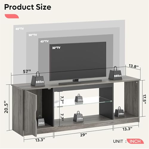 Bestier LED TV Stand for PS5,Modern Gaming Entertainment Center with Cabinet for 60/65 Inch TV, TV Console with Adjustable Glass Shelf for Living Room Bedroom Grey - color: Grey
