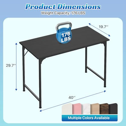 40 inch Computer Desk Gaming Desk Multi-Function Writing Table Student Art Modren Simple Style PC Wood and Metal Desk Workstation, Black - color: Black, size: 40 inch