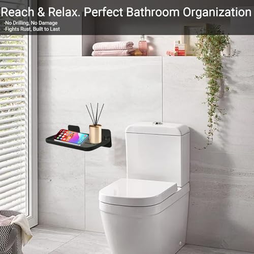 FAYYGYH 2 Pack Adhesive Floating Shelves, No Drill Small Floating Shelf | Wall Storage Damage-Free Wall Mounted Organizer for Bathroom, Kitchen, Bedroom & Office (Black) - color: Black