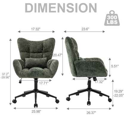 Home Office Desk Chair, Modern Tufted Chenille Vanity Chair, Adjustable Upholstered Swivel Computer Chairs for Bedroom, Living Room，Green - color: Green