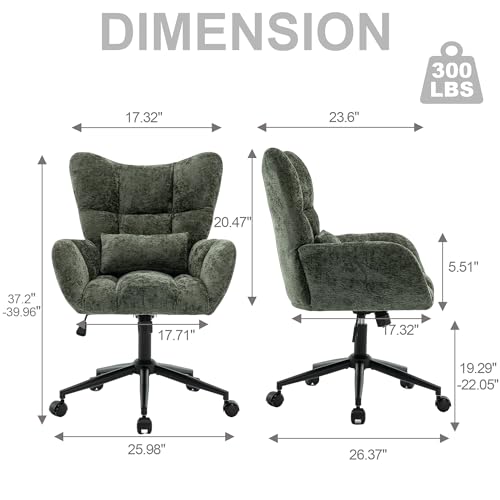 Home Office Desk Chair, Modern Tufted Chenille Vanity Chair, Adjustable Upholstered Swivel Computer Chairs for Bedroom, Living Room，Green - color: Green