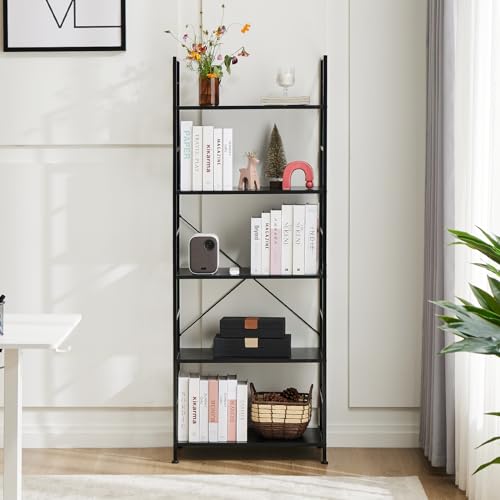 DUMOS 5 Tiers Open Bookshelf, Classic Freestanding Tall Display Shelf | Multifunctional Storage Organizer Rack for Living Room Home Office, Sturdy Bookcase for CDs/Books/Movies, Modern Black - color: Black, size: 5 Tier