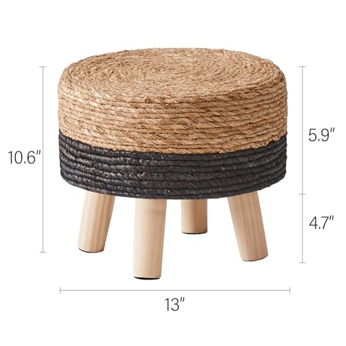 Cpintltr Ottoman Natural Seagrass Footrest Poufs Hand Weave Round Foot Stool for Couch Desk Soft Step Stool Padded Foot Rest with Pine Legs for Living Room Bedroom Natural/Black - color: Black