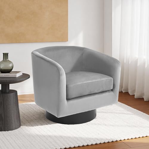 Swivel Barrel Accent Chair, Comfy Reading Armchair, Medium Gray, Set of 1 | Club Chairs for Adults, Low-Back Design, Modern Round Style, Solid Wood Frame & Metal Swivel Base, For Living Room & Bedroom - color: Medium Gray