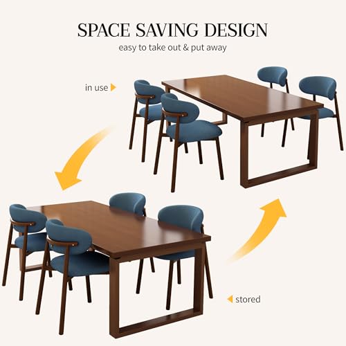 Kitchen Dining Chairs Set of 2 Modern Soft Linen Farmhouse Dining Room Chair with Metal Leg, Blue/Walnut - color: 18 Inch Blue/Walnut Linen