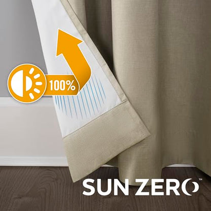 Sun Zero Columbia 2-Pack Thermal Energy Saving 100% Blackout Grommet Curtain Panel Pair, 50" x 63", Stone - color: Stone Beige, size: 50"W x 63"L (Pack of 2)