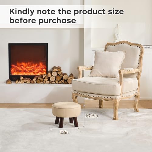 oakvivo 13in Small Foot Stool Ottoman,Round Faux Leather Footrest for Couch | Under Desk Pouf Footstool Foot Rest with Non-Skid Rubber Legs for Ling Room, Bedroom, 13''L x 13''W x 10.2''H, Beige - color: Beige