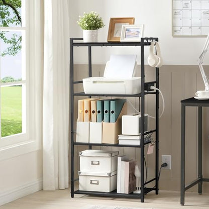 MAHANCRIS Bakers Rack with Power Outlet, Microwave Stand with Hooks, Multifunctional Storage Rack, Coffee Bar with Enclosure, Kitchen Storage Shelf, for Kitchen, Dining Room, Black BRHB40E01 - color: Black