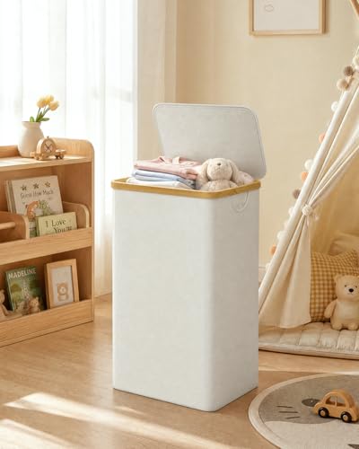 IEGrow Laundry Hamper with Lid,110L Laundry Basket with Mesh Bags,Beige | Dirty Clothes Hamper Basket with Bamboo Handle for Clothes Towels - color: Beige, size: 110L